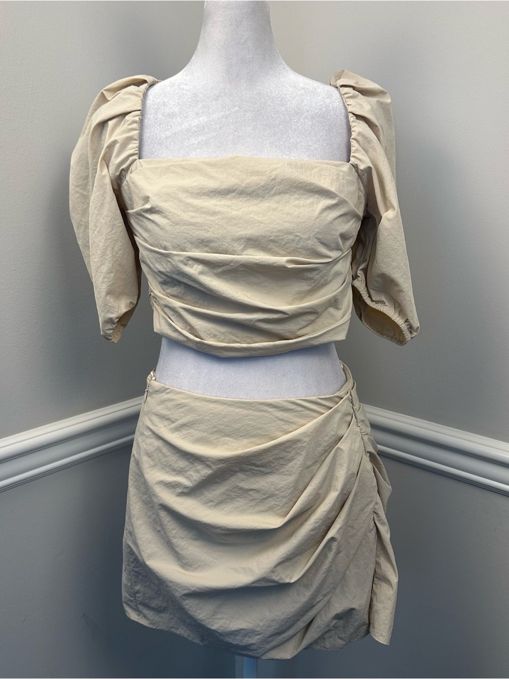 Amanda Uprichard Tan Ruched Two-Piece Skort Set